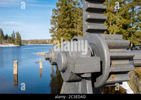 Parco nazionale Harz Vista sul Oderteich nelle montagne Harz Foto Stock