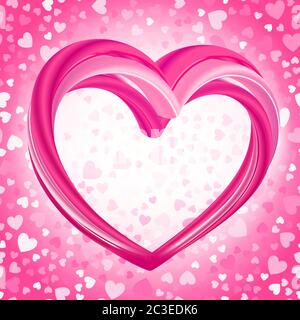 San Valentino sfondo giorno, astratto grande forma di cuore rosa. I cuori piccoli si ripetano in rosa e bianco sullo sfondo. Illustrazione vettoriale. Foto Stock