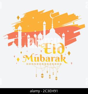 poster del messaggio di saluto eid mubarak, sfondo con vettore di illustrazione dei tratti del pennello Illustrazione Vettoriale