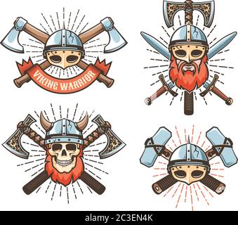 Logo vichingo guerriero vintage Illustrazione Vettoriale