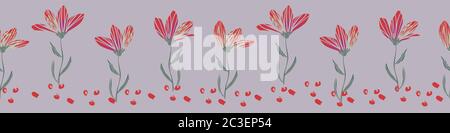 fila di fiori con stampa del bordo dei gambi vettore Illustrazione Vettoriale