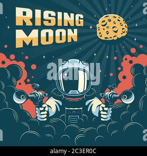 Poster degli astronauti fantastici retrò Illustrazione Vettoriale