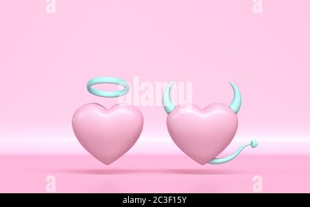 Angel e diavolo cuore 3D Foto Stock