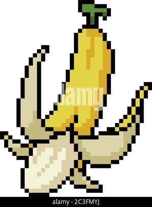 vettore pixel art banana buccia isolato cartone Illustrazione Vettoriale