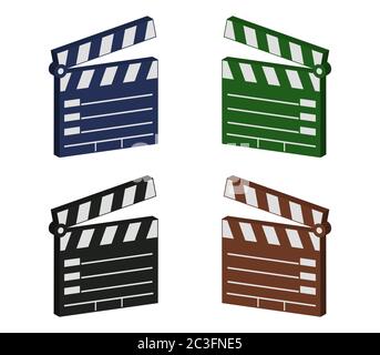 icona clapperboard illustrata in vettore su sfondo bianco Foto Stock