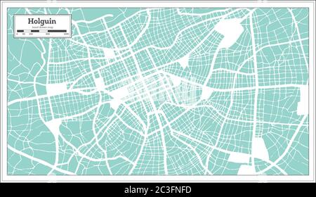 Mappa della città di Holguin Cuba in stile retro. Mappa di contorno. Illustrazione vettoriale. Illustrazione Vettoriale