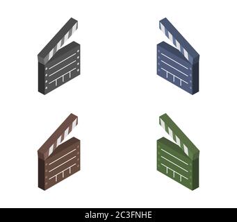 icona clapperboard illustrata in vettore su sfondo bianco Foto Stock