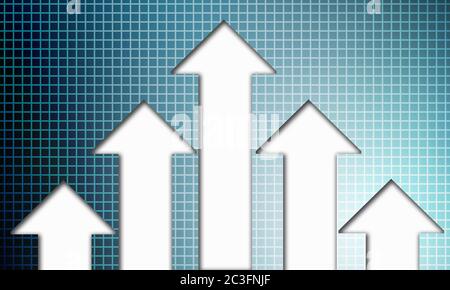 Frecce finanziarie che si illuminano su uno sfondo blu, rendering 3d Foto Stock