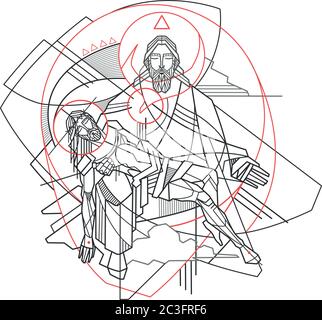 Illustrazione vettoriale digitale disegnata a mano o disegno della Santissima Trinità in uno stile minimale e contemporaneo Illustrazione Vettoriale