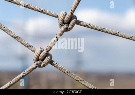 molte corde e un nodo grande da vicino Foto Stock