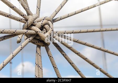 molte corde e un nodo grande da vicino Foto Stock