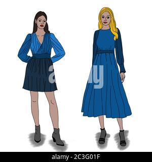Illustratioon di due giovani donne in un vestito Foto Stock