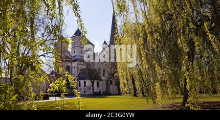 Parco dell'Abbazia di Brauweiler con la Chiesa dell'Abbazia di San Nicola, Pulheim, Germania, Europa Foto Stock