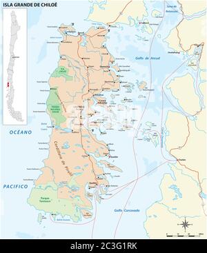 Mappa stradale vettoriale dell'isola cilena di Cile Illustrazione Vettoriale