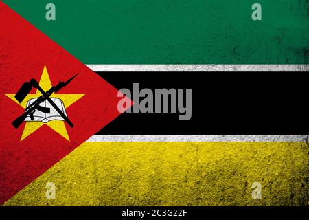 Bandiera nazionale della Repubblica del Mozambico. Grunge sfondo Foto Stock