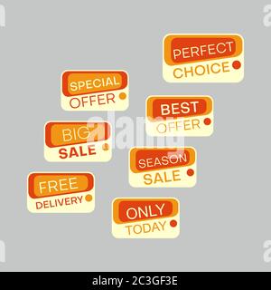 Set di vendita modello. Disegno geometrico astratto colorato per adesivi, annunci di pagine web, tag, sconti offerte di prezzo etichette, badge, coupon, volantini ecc Illustrazione Vettoriale