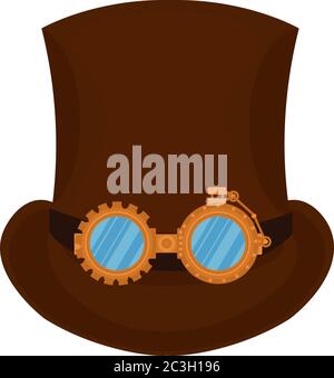 Cilindro a cappello in stile steampunk con meccanismi e ingranaggi. Illustrazione vettoriale. Illustrazione Vettoriale