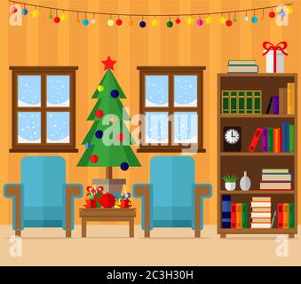 Vector soggiorno preparato per la celebrazione del nuovo anno e Natale. Illustrazione Vettoriale