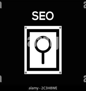 SEO, lente di ingrandimento icona disegno in bianco e nero tabella. Illustrazione vettoriale. Illustrazione Vettoriale