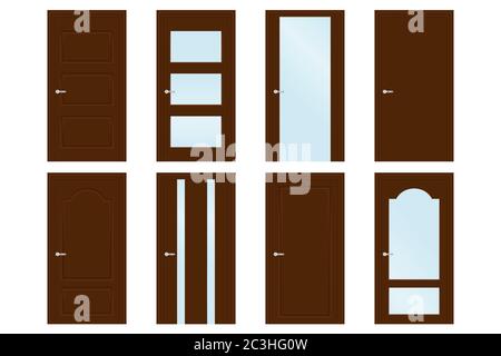 Raccolta di porte interne. Porte in legno Illustrazione Vettoriale
