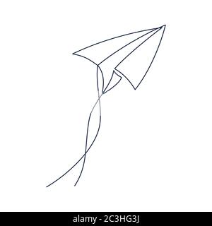 Illustrazione vettoriale a linea continua del piano di carta - silhouette di aeroplano realizzata con un disegno a linea singola. Illustrazione Vettoriale
