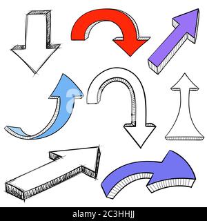 Frecce. Set di cartelli decorativi neri e colorati Illustrazione Vettoriale