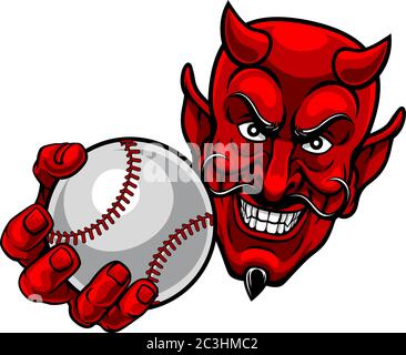 Devil Satan Baseball Ball Sport mascotte Cartoon Illustrazione Vettoriale