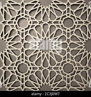 Sfondo con pattern 3d senza giunture in stile islamico . , ornamento arabo geometrico orientale , motivo persiano . Illustrazione Vettoriale