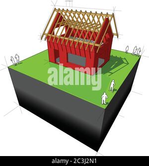 Costruzione di semplice casa indipendente con struttura in legno Illustrazione Vettoriale