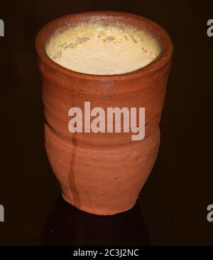 Tradizionali bengalesi misti Doi (cagliata dolce) serviti in pentola di terra. È un famoso piatto dolce nel Bengala, India. Meetha Dahi/Indiano Bengalese Dolce Foto Stock