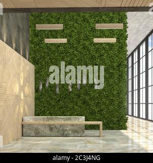 Interni con banco ricevimento in stile loft. visualizzazione 3d Foto Stock