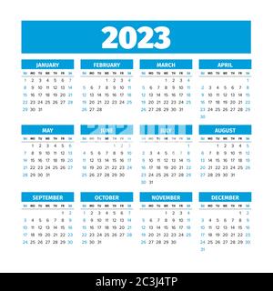 2023 Calendario con le settimane iniziano la domenica Illustrazione Vettoriale