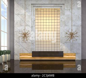 Interni con banco ricevimento in stile classico moderno. visualizzazione 3d. Foto Stock
