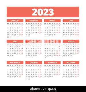 2023 Calendario con le settimane inizia lunedì Illustrazione Vettoriale