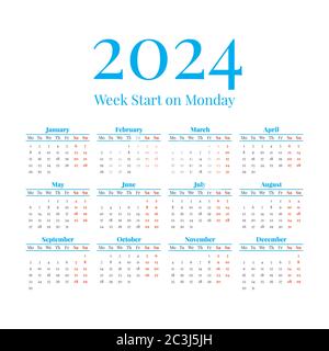 2023 Calendario con le settimane inizia lunedì Illustrazione Vettoriale