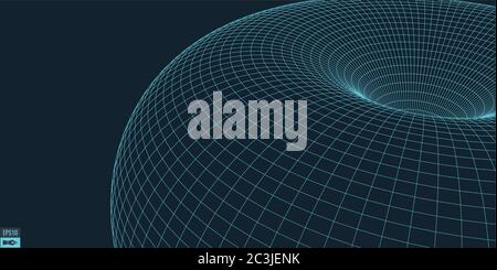 Sfondo torus vettoriale a reticolo. Concetto di wormhole. Griglia di prospettiva imbuto. Illustrazione vettoriale. Illustrazione Vettoriale