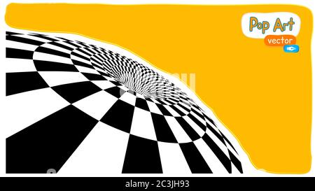 Illustrazione vettoriale op art, sfondo giallo arancione, illustrazione pop art. Illustrazione Vettoriale