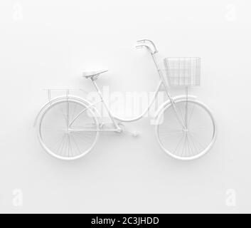 Bicicletta singola retrò verniciata in bianco monocromo. Isolato su sfondo bianco. Concetto astratto. Rendering 3D. Foto Stock