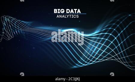 Analisi dei big data, sfondo astratto di musica wave. Digital Sound Wave astratta tecnologia background. Tecnologia informatica rete di fili ai tech Illustrazione Vettoriale