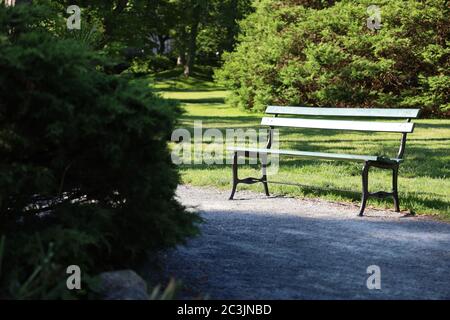 Halifax in estate durante la pandemia. Strade vuote, giardini e panchine. Foto Stock