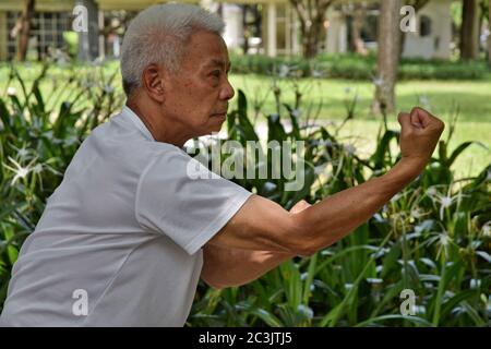 FOSHAN, CINA - CIRCA GIUGNO 2020: Un Grandmaster cinese Kung-fu mostra tecniche singole di Kung-fu stile drago. Foto Stock