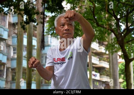 FOSHAN, CINA - CIRCA GIUGNO 2020: Un Grandmaster cinese Kung-fu mostra tecniche singole di Kung-fu stile drago. Foto Stock