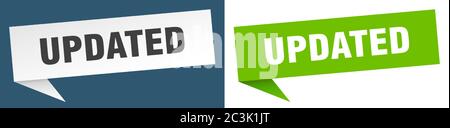 banner aggiornato. set di etichette per bolle vocali aggiornato. segno aggiornato Illustrazione Vettoriale