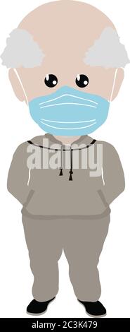 Illustrazione l'uomo anziano nonno in Sweatsuit con maschera facciale Foto Stock