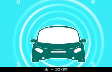 Auto autonoma con zona di comunicazione del segnale, rendering 3d Foto Stock