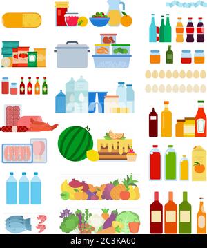 Set di icone interne frigorifero vettore piatto Illustrazione Vettoriale