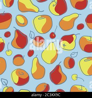 Modello vettoriale con pere, mele e ciliegia. Illustrazione Vettoriale