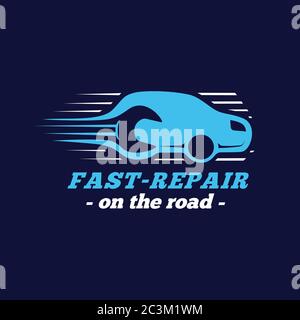 Logo del servizio di riparazione rapida. Modello di progettazione per riparazioni auto. Vettore e illustrazione. Illustrazione Vettoriale