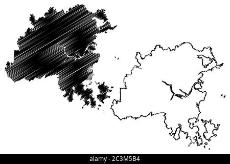 Fuzhou City (Repubblica popolare Cinese, Provincia di Fujian) mappa vettoriale illustrazione, schizzo di ciottoli Città di Foochow o mappa di Hokciu Illustrazione Vettoriale