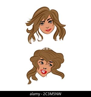 Donna con diverse espressioni facciali set.EPS 10 Illustrazione Vettoriale